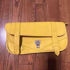 Yellow Leather Clutch with Silver Buckle